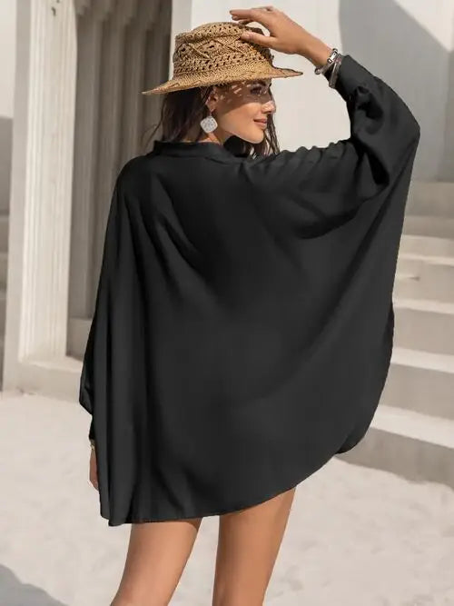 Openwork Button Up Long Sleeve Shirt - Trendsi - Flyclothing LLC