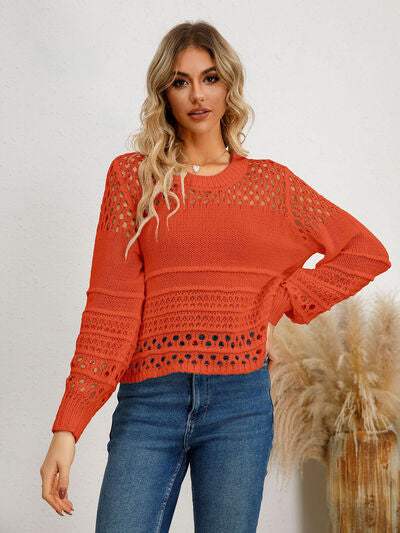 Cutout Round Neck Knit Top - Trendsi - Flyclothing LLC
