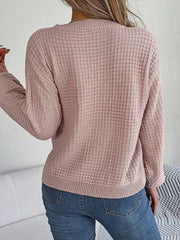 Cable-Knit Round Neck Long Sleeve Sweater - Trendsi
