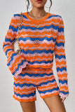 Striped Sweater and Knit Shorts Set - Trendsi