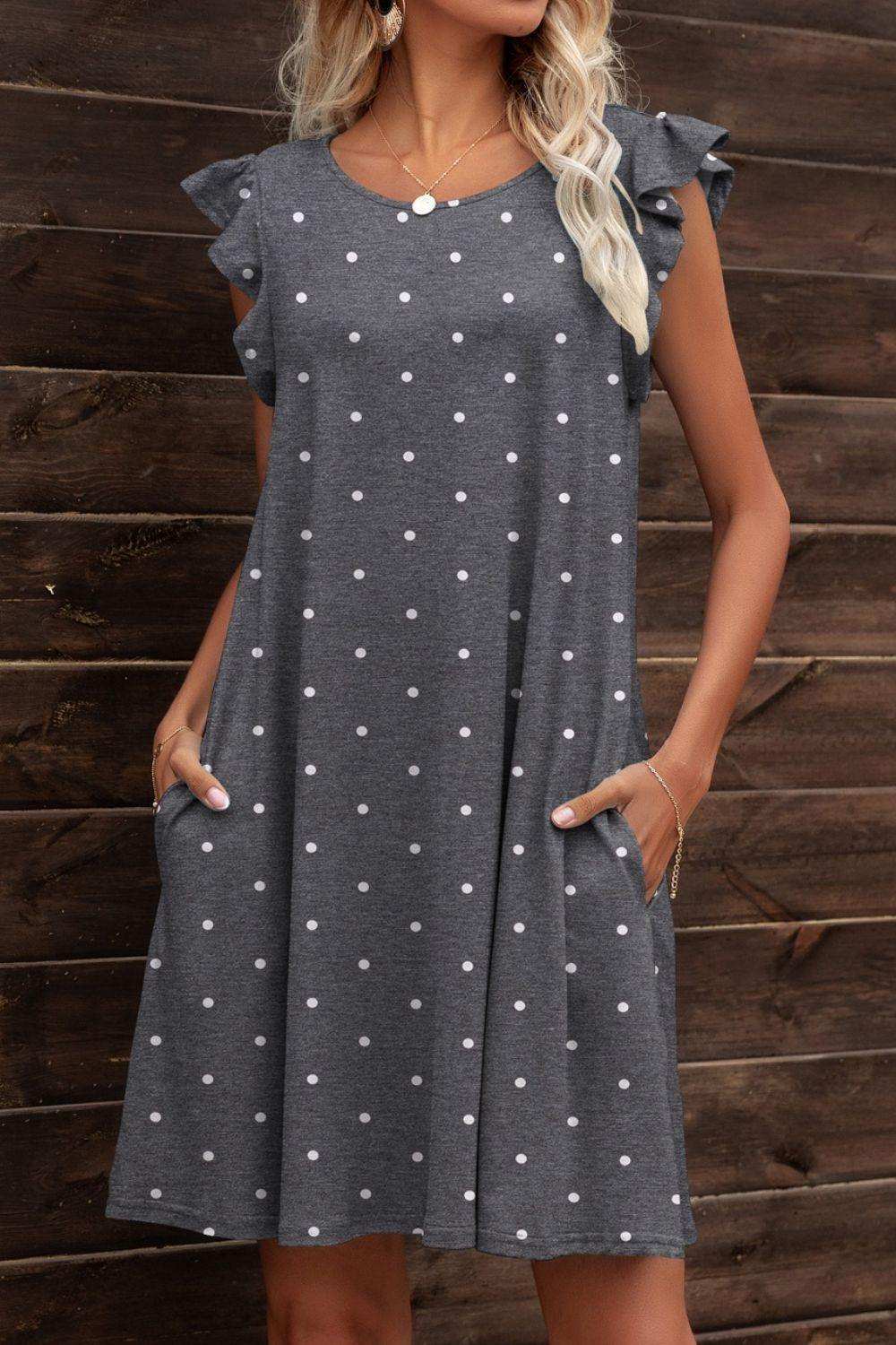 Butterfly Sleeve Round Neck Dress - Trendsi - Flyclothing LLC