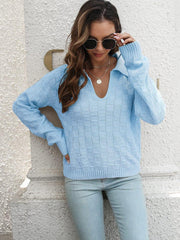 Johnny Collar Dropped Shoulder Sweater - Trendsi