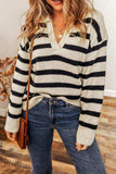 Striped Collared Neck Long Sleeve Sweater - Trendsi - Flyclothing LLC