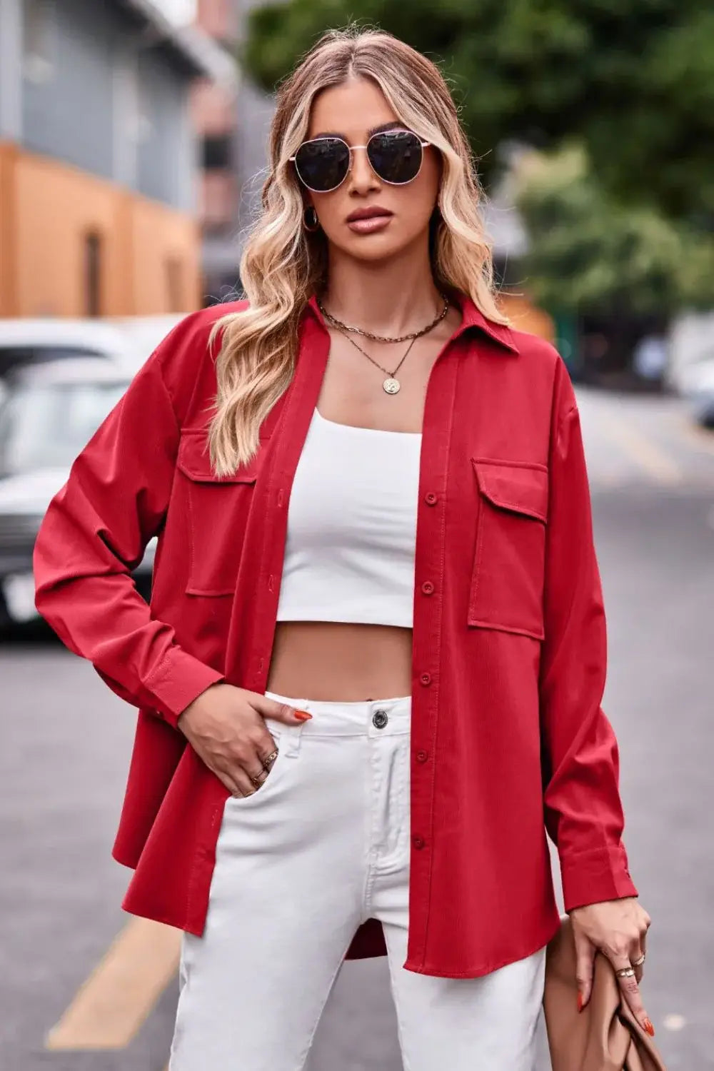 Dropped Shoulder Longline Shirt with Pockets - Trendsi - Flyclothing LLC