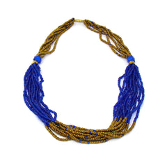 Multistrand Maasai Bead Necklace, Lapis Blue and Gold - Flyclothing LLC