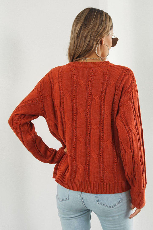 Round Neck Long Sleeve Sweater - Trendsi