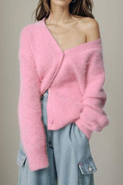 Button Up Dropped Shoulder Cardigan - Trendsi - Flyclothing LLC