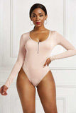 Half Zip Scoop Neck Long Sleeve Bodysuit - Trendsi - Flyclothing LLC