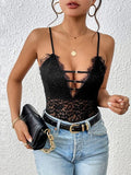 Lace Plunge Spaghetti Strap Bodysuit - Trendsi