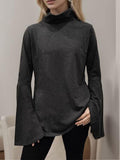 Flare Sleeve Mock Neck Slit T-Shirt - Trendsi