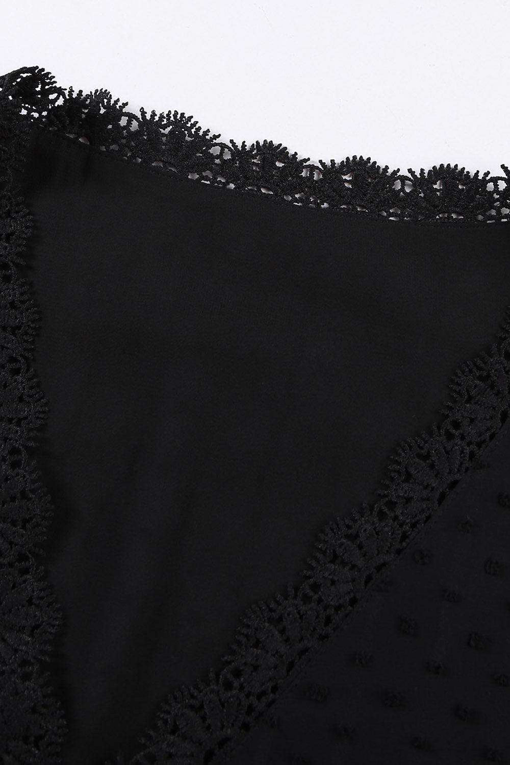 Plus Size Swiss Dot Spliced Lace V-Neck Blouse - Trendsi - Flyclothing LLC