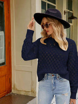 Openwork Round Neck Sweater - Trendsi - Flyclothing LLC