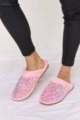 Forever Link Sequin Plush Round Toe Slippers - Trendsi