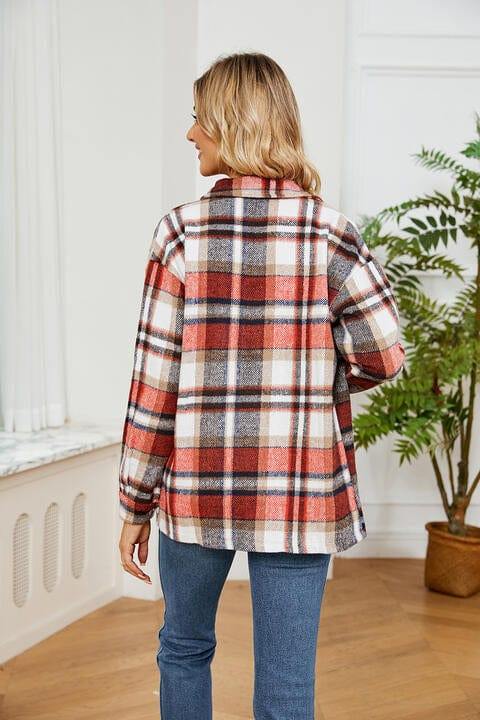 Collared Plaid Shacket - Trendsi