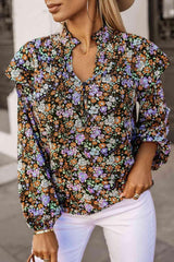 Floral Notched Neck Blouse - Trendsi