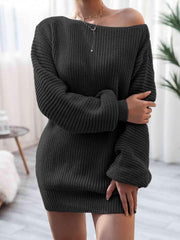 Rib-Knit Mini Sweater Dress - Trendsi