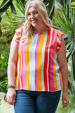 Plus Size Striped Round Neck Ruffled Tank - Trendsi - Flyclothing LLC