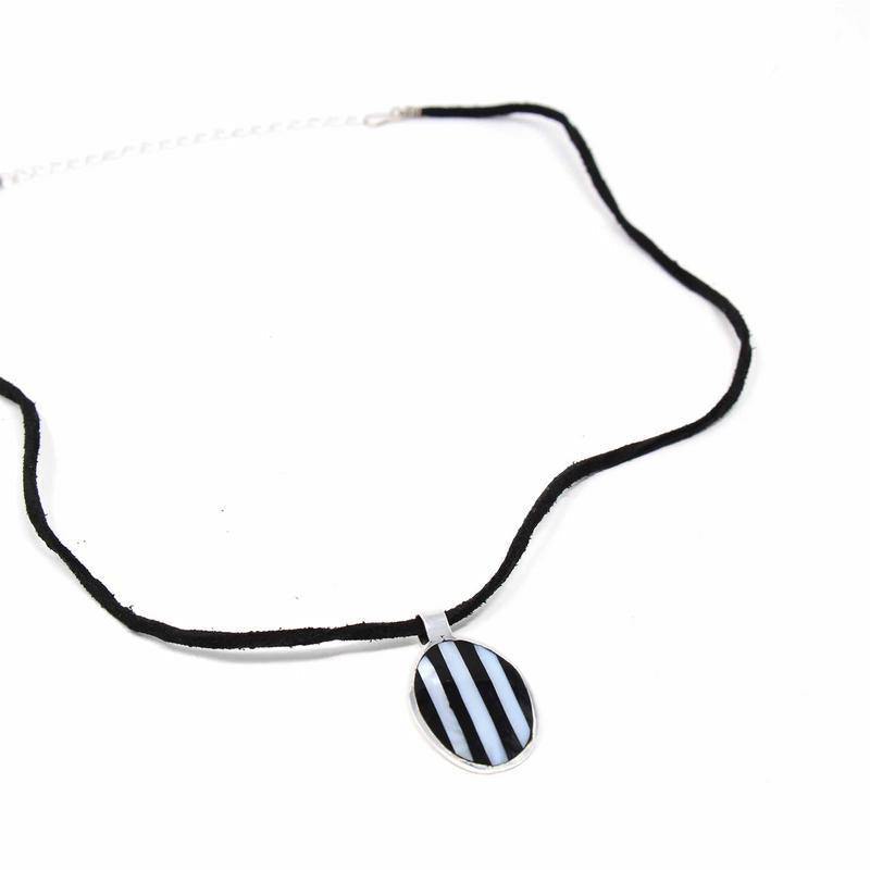 Pendant, Alabalone and Black Stripe - Artisana