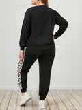 Plus Size Leopard Sweatshirt and Sweatpants Set - Trendsi