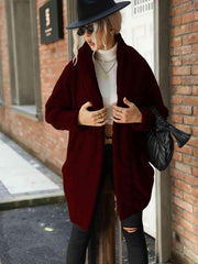 Open Front Hooded Teddy Coat - Trendsi