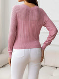 V-Neck Long Sleeve Eyelet Knit Top - Trendsi - Flyclothing LLC