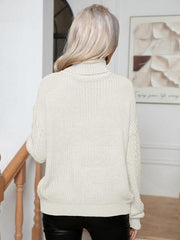 Turtleneck Cable-Knit Long Sleeve Sweater - Flyclothing LLC