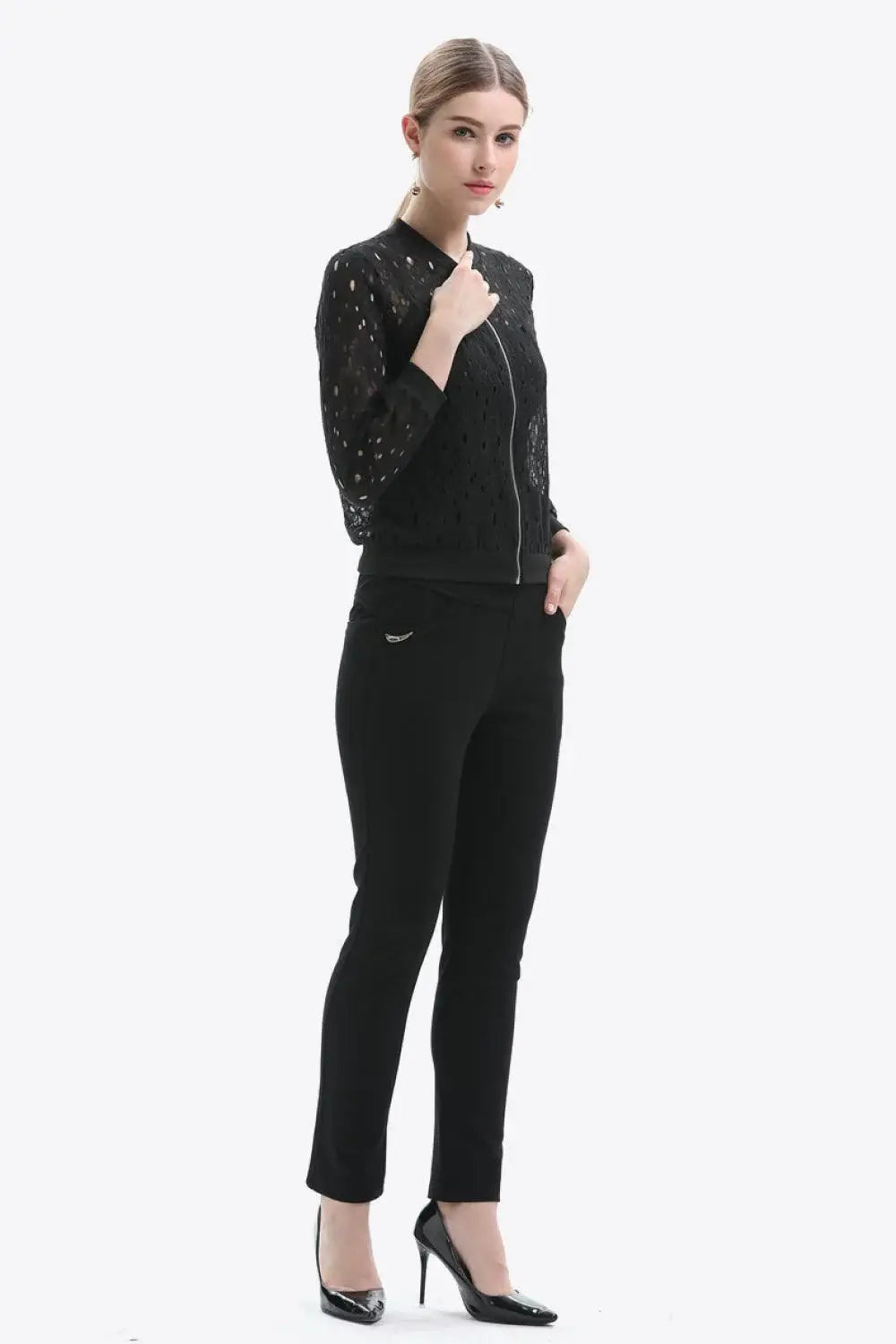 Openwork Zip Up Jacket - Trendsi - Flyclothing LLC