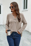 Buttoned Notched Neck Long Sleeve T-Shirt - Trendsi - Flyclothing LLC