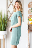 Ribbed Round Neck Short Sleeve Dress - Trendsi