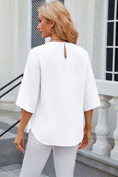 Round Neck Slit Half Sleeve Top - Trendsi - Flyclothing LLC