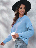 Ruffled Round Neck Dropped Shoulder Sweater - Trendsi - Flyclothing LLC