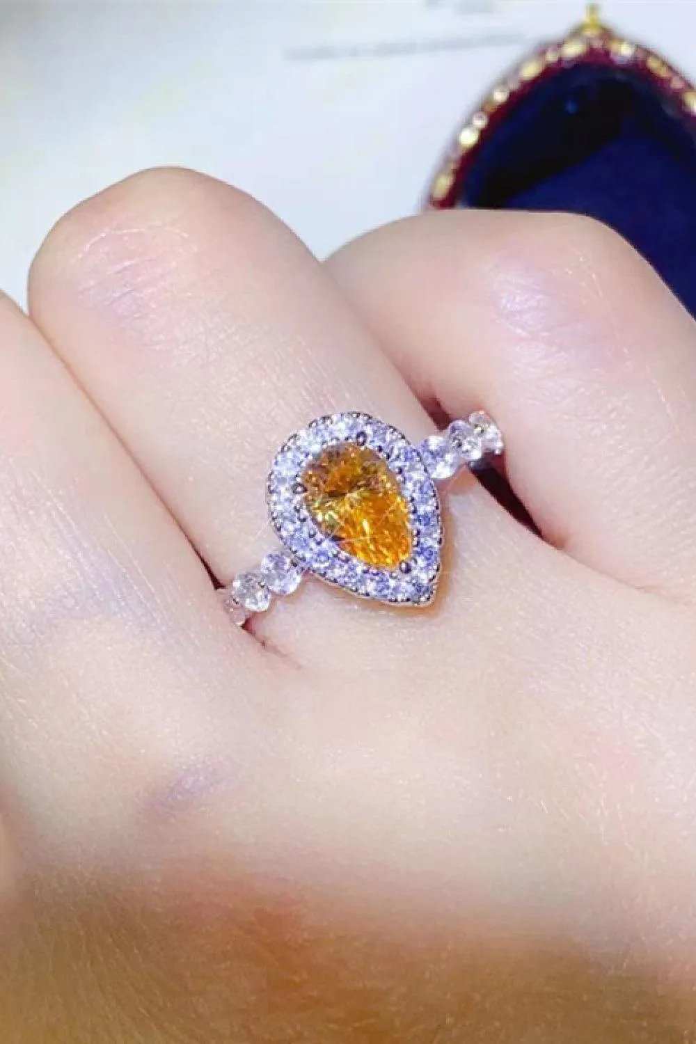 1 Carat Moissanite Contrast Teardrop Ring - Trendsi - Flyclothing LLC