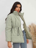Drawstring Waist Zip-Up Puffer Jacket - Trendsi