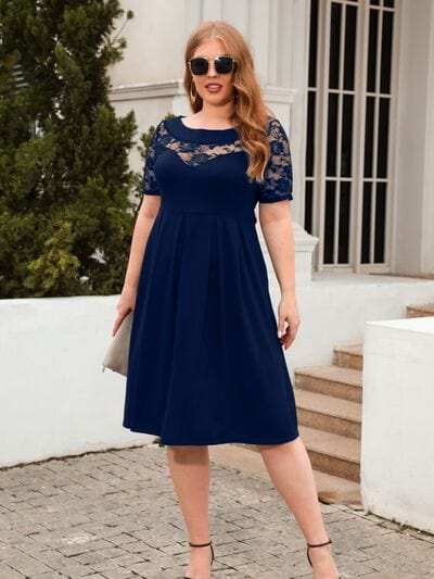 Plus Size Ruched Round Neck Short Sleeve Dress - Trendsi - Flyclothing LLC