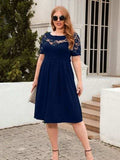 Plus Size Ruched Round Neck Short Sleeve Dress - Trendsi - Flyclothing LLC