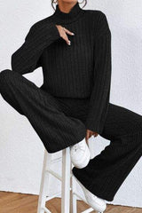 Mock Neck Dropped Shoulder Top and Pants Set - Trendsi - Flyclothing LLC