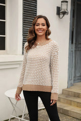 Printed Round Neck Dropped Shoulder Sweater - Trendsi - Flyclothing LLC