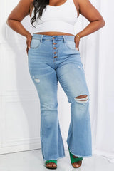 Vibrant MIU Full Size Jess Button Flare Jeans - Trendsi - Flyclothing LLC
