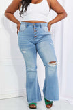 Vibrant MIU Full Size Jess Button Flare Jeans - Trendsi - Flyclothing LLC
