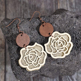 Wooden Alloy Rose Shape Dangle Earrings - Trendsi - Flyclothing LLC