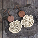 Wooden Alloy Rose Shape Dangle Earrings - Trendsi - Flyclothing LLC