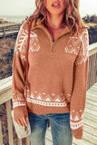 Zip-Up Mock Neck Dropped Shoulder Pullover Sweater - Flyclothing LLC