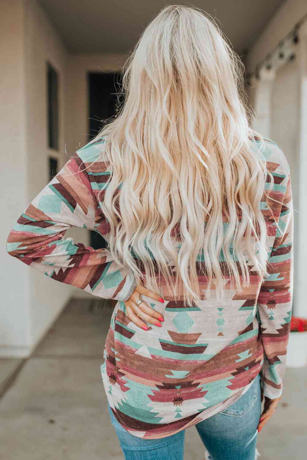 Printed Button Up Long Sleeve Shirt - Trendsi - Flyclothing LLC