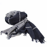 Hand-printed Cotton Scarf, Black & Gray Stripes with Fringe - Asha Handicrafts
