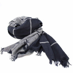 Hand-printed Cotton Scarf, Black & Gray Stripes with Fringe - Asha Handicrafts