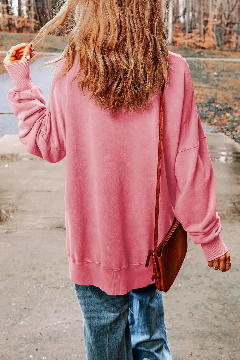Dropped Shoulder Round Neck Long Sleeve Blouse - Trendsi - Flyclothing LLC