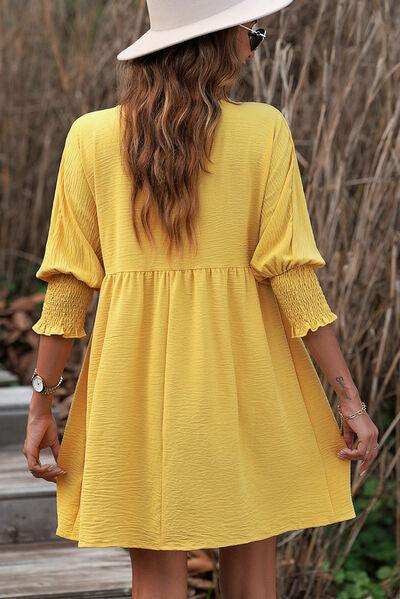 Round Neck Lantern Sleeve Mini Dress - Trendsi - Flyclothing LLC