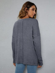 Dropped Shoulder High-Low Waffle-Knit Top - Trendsi
