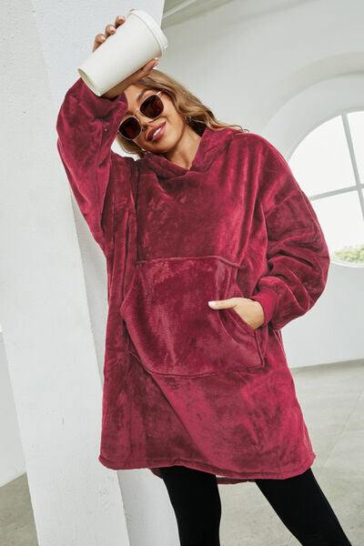Kangaroo Pocket Dropped Shoulder Hoodie - Trendsi