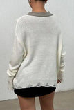 Distressed V-Neck Dropped Shoulder Sweater - Trendsi